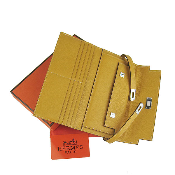 High Quality Hermes Kelly Long Clutch Bag Yellow H009 Replica